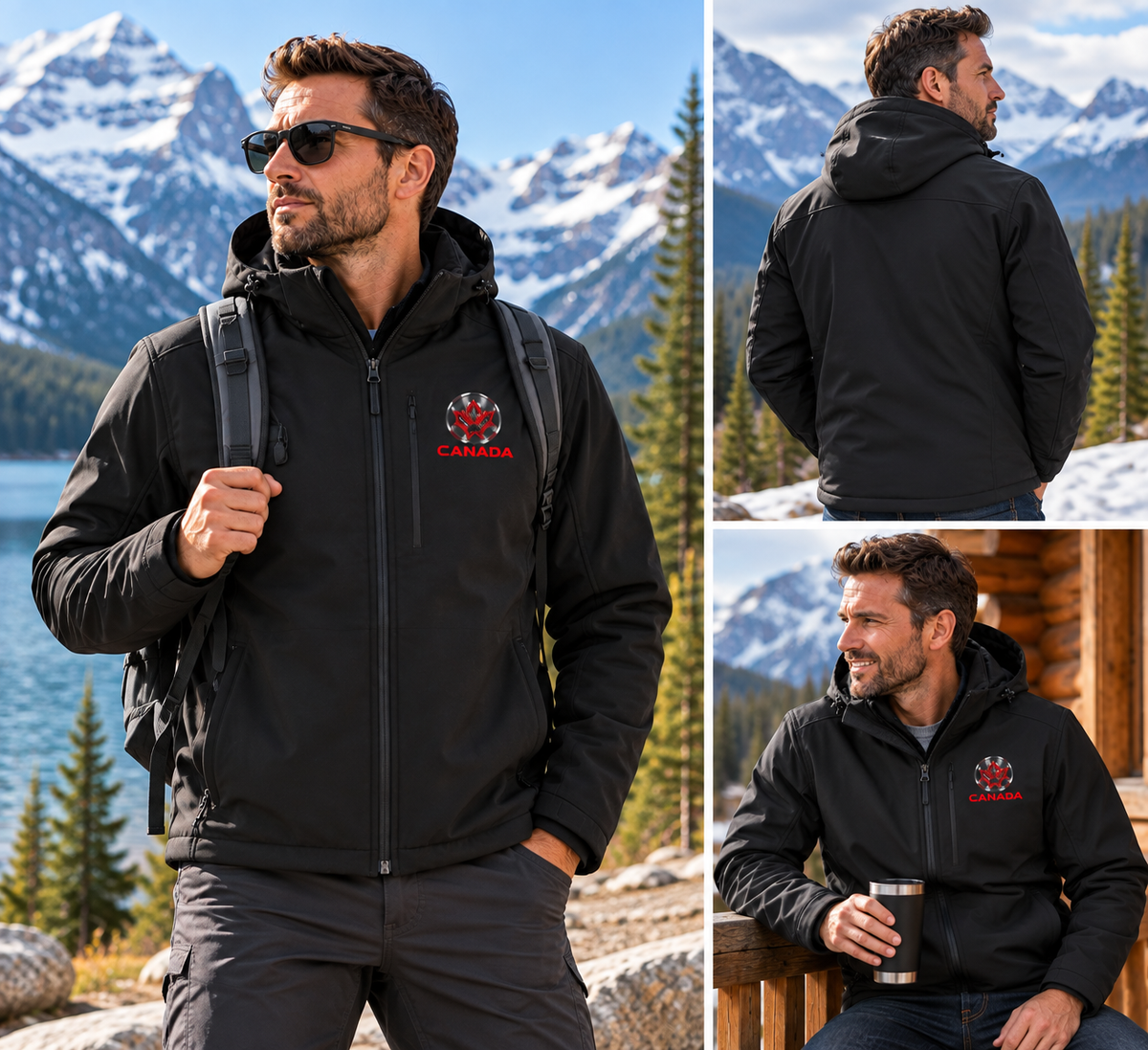 Mens CANADA Modern Insulated Softshell Jacket Detachable Hood